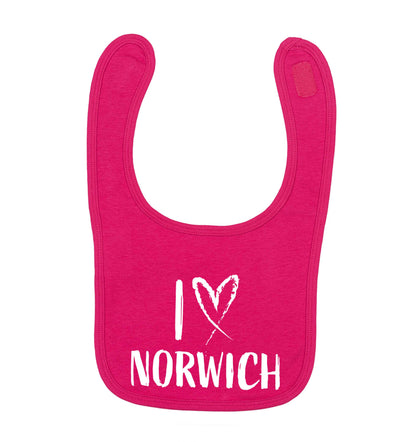 I love Norwich dark pink baby bib