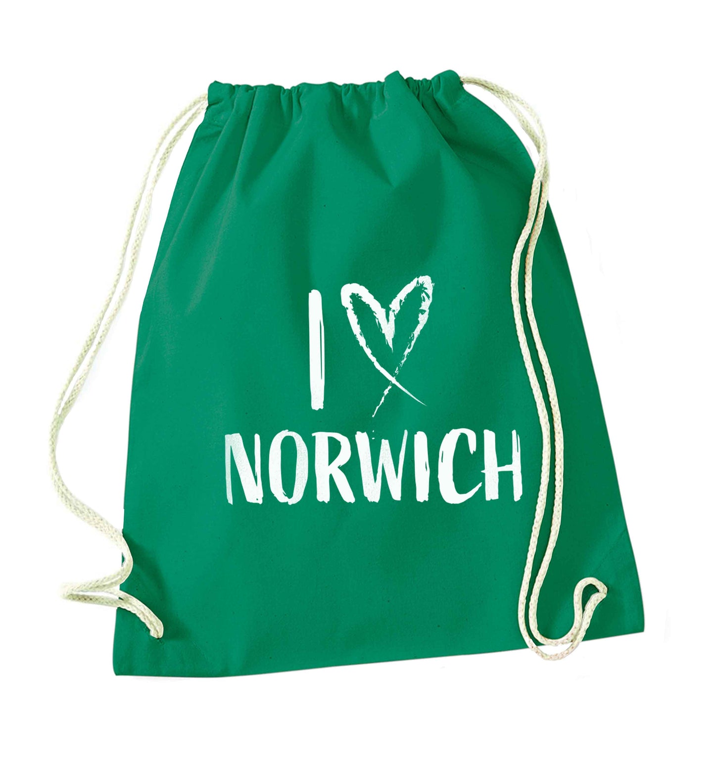 I love Norwich green drawstring bag