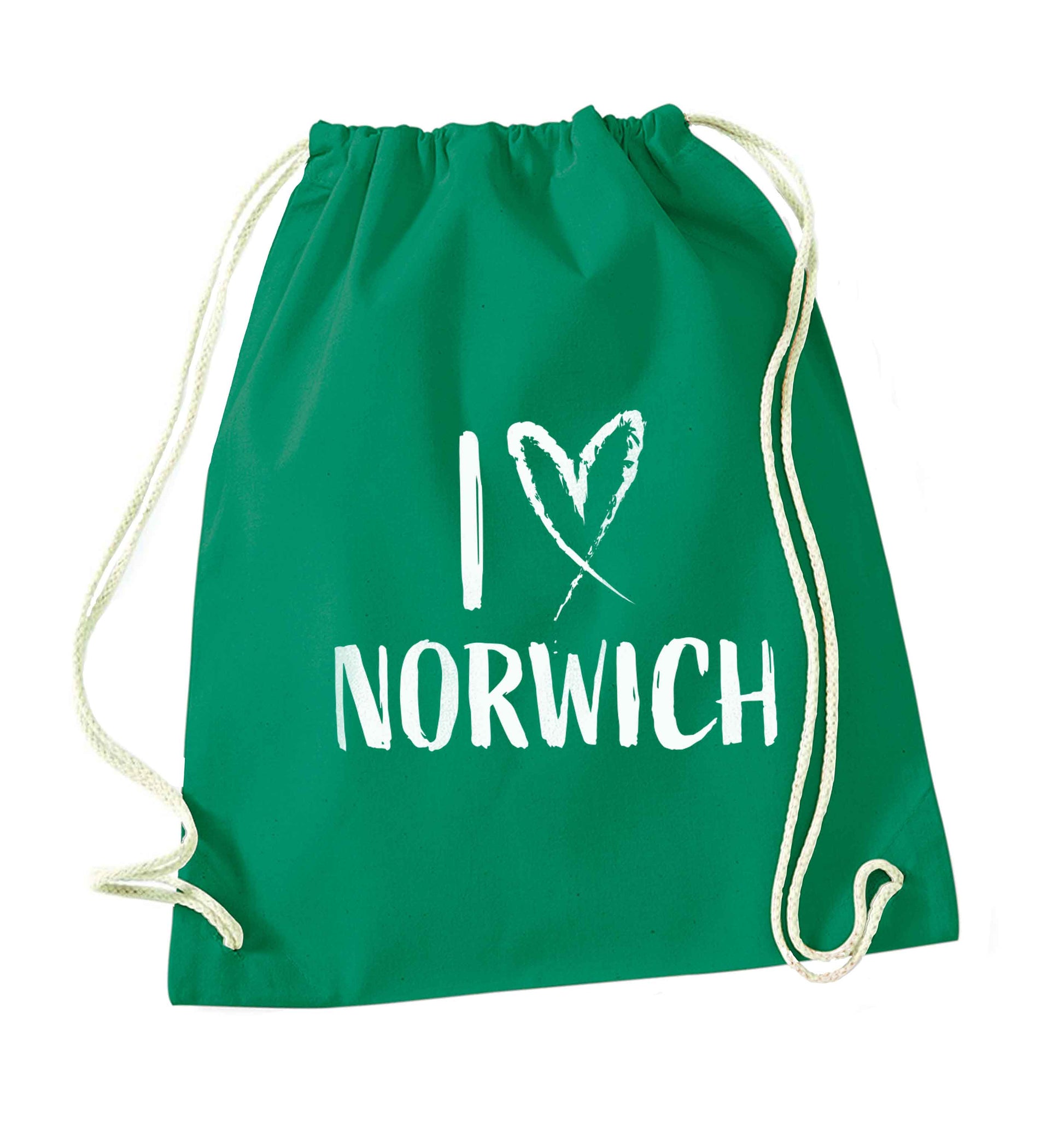 I love Norwich green drawstring bag