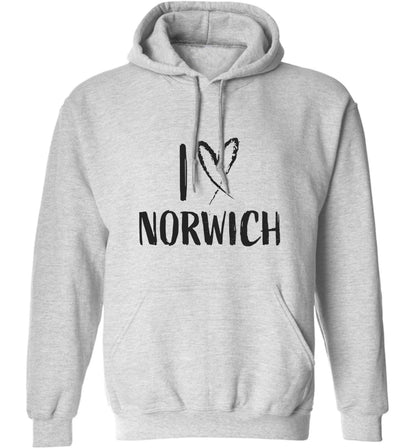 I love Norwich adults unisex grey hoodie 2XL