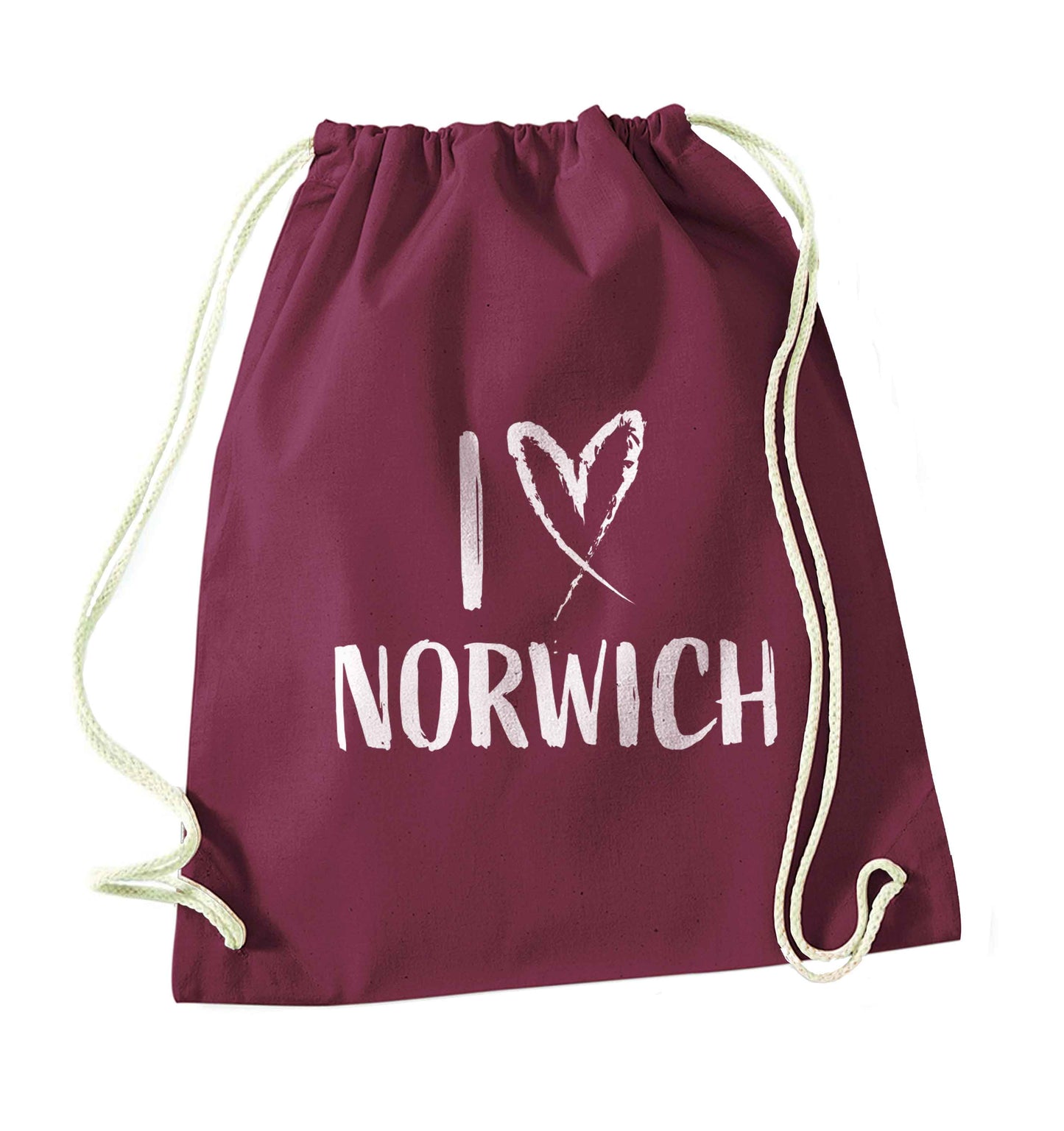 I love Norwich maroon drawstring bag
