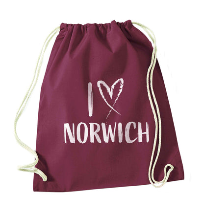 I love Norwich maroon drawstring bag