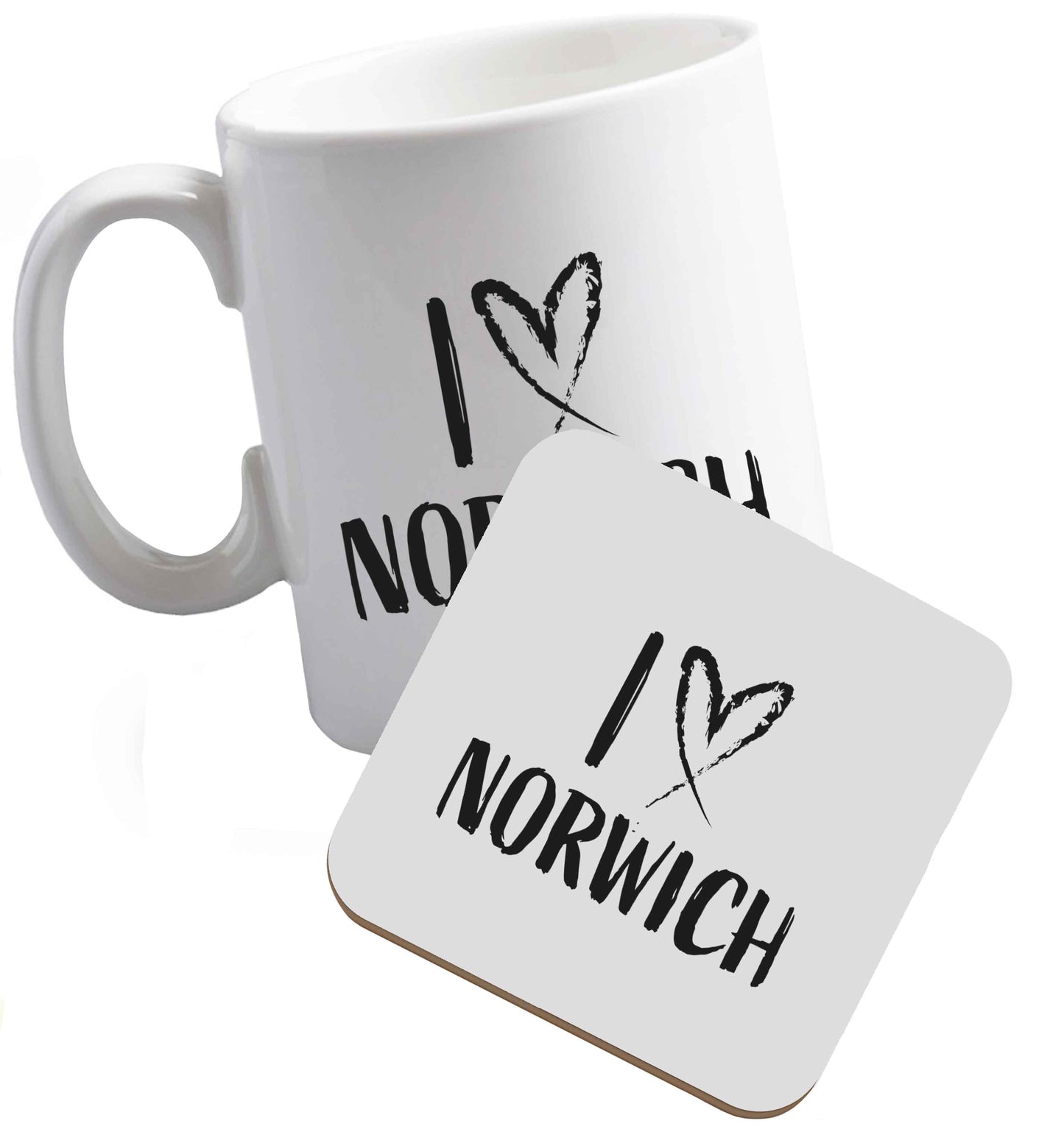 10 oz I love Norwich ceramic mug and coaster set right handed