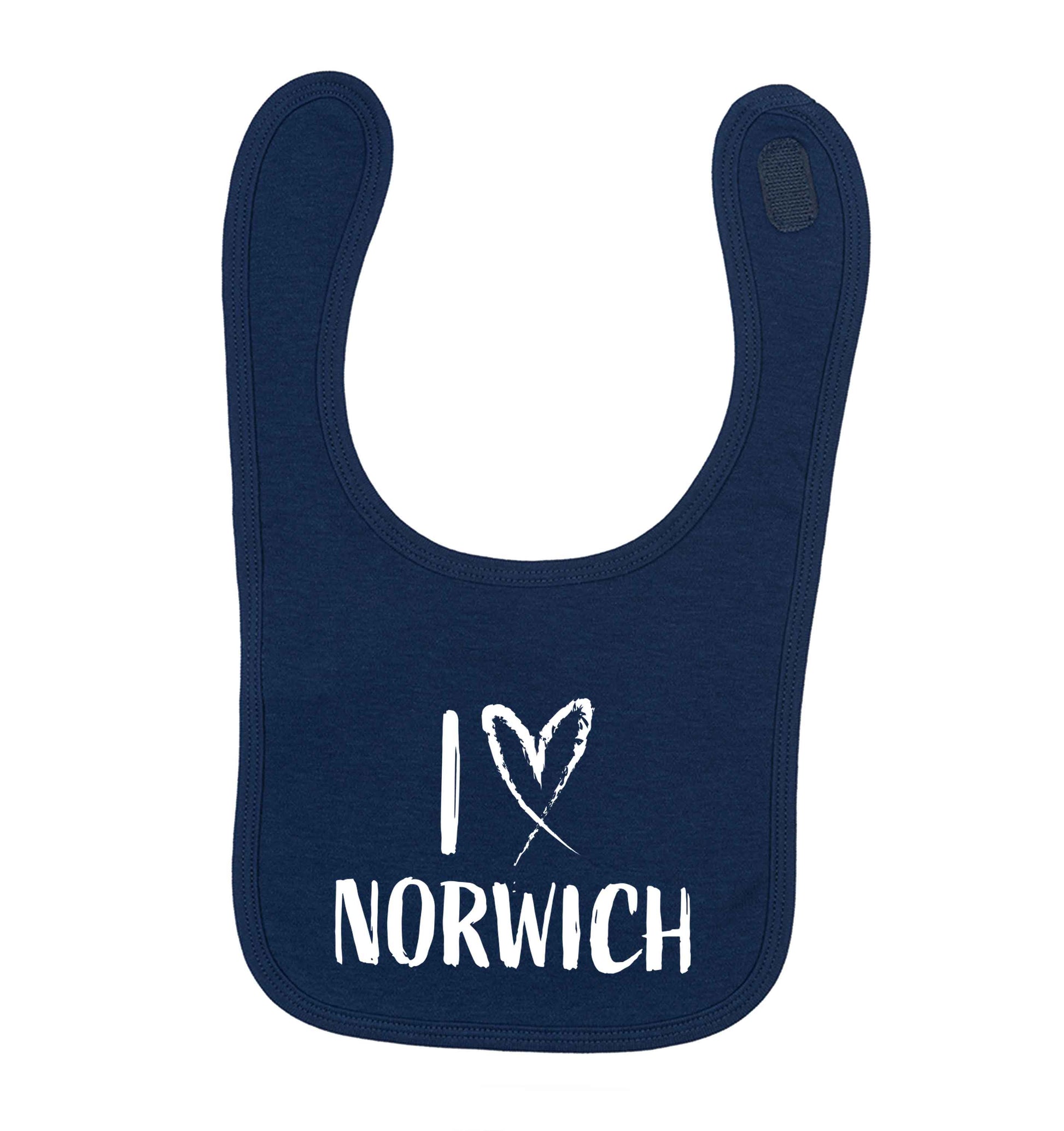 I love Norwich navy baby bib