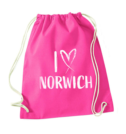 I love Norwich pink drawstring bag