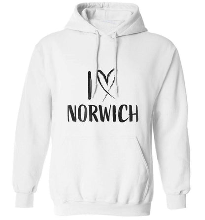 I love Norwich adults unisex white hoodie 2XL