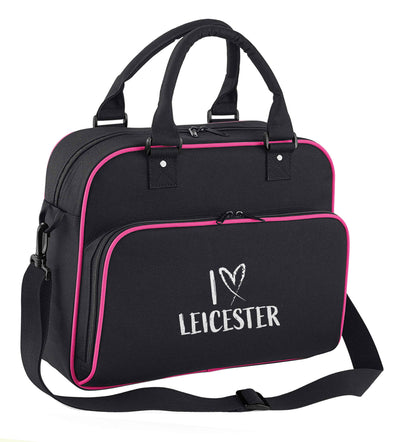 I love Leicester children's dance bag black with pink detail