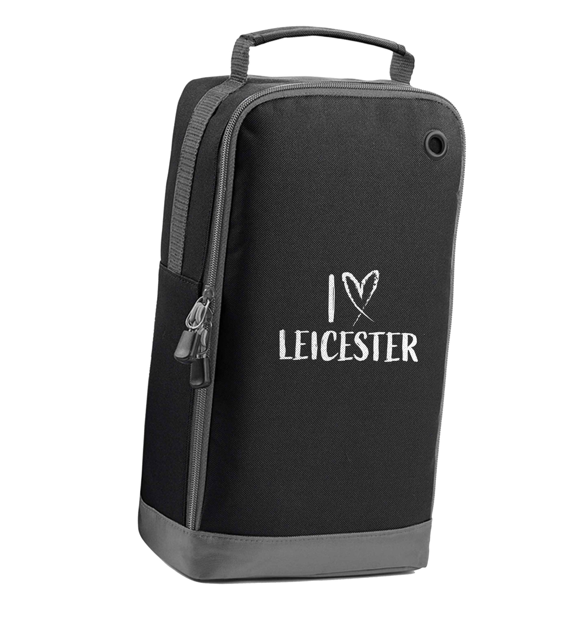 I love Leicester black sports shoe bag vertical print
