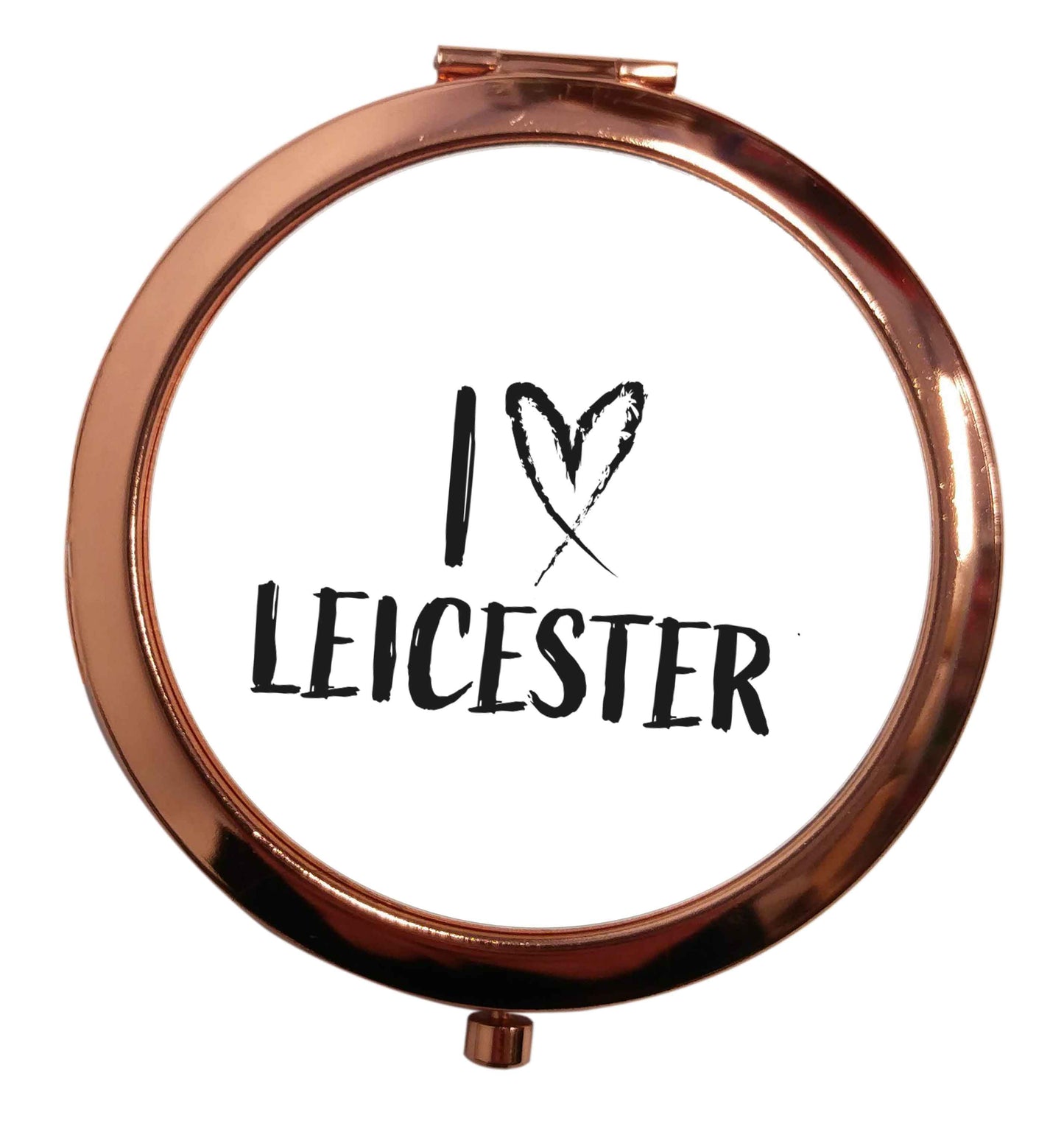I love Leicester rose gold circle pocket mirror