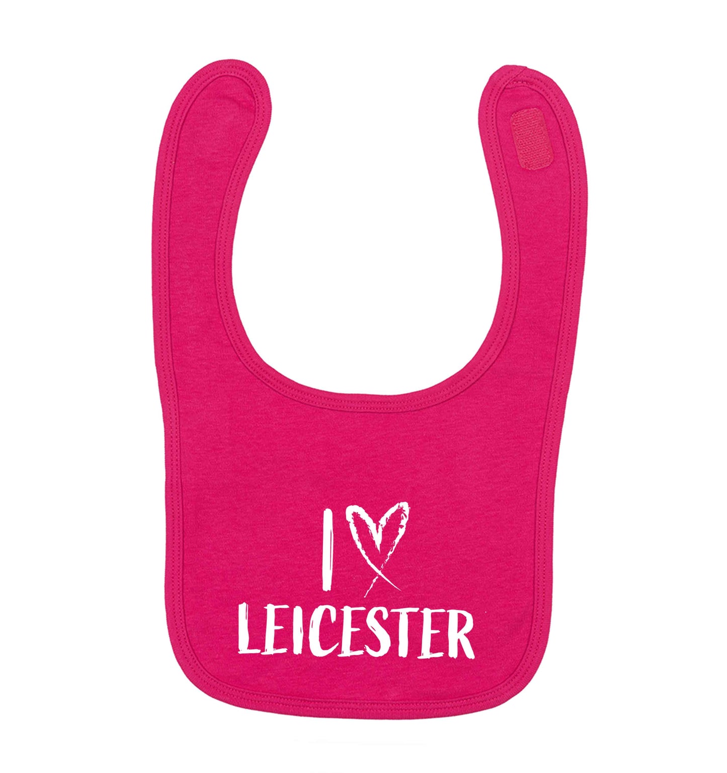 I love Leicester dark pink baby bib