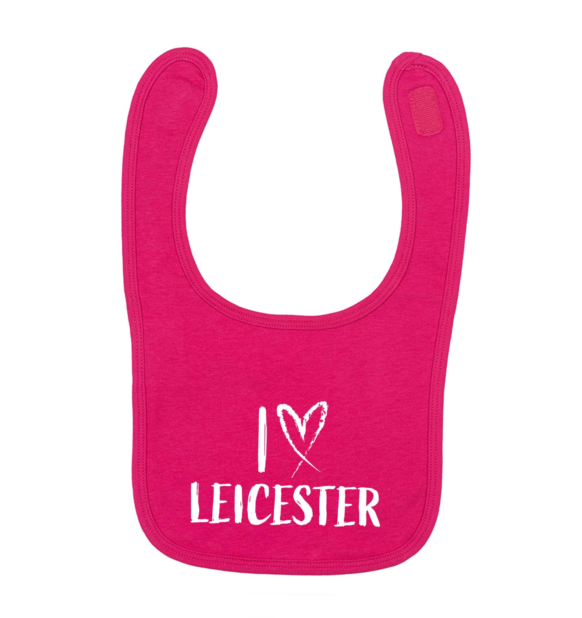 I love Leicester dark pink baby bib