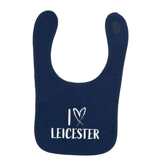 I love Leicester navy baby bib