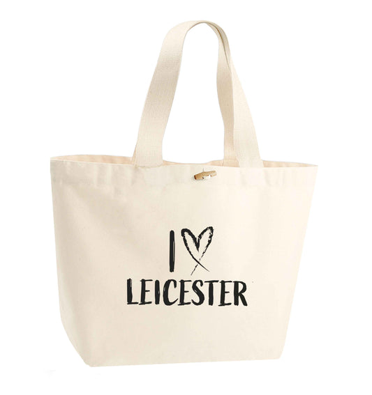 I love Leicester organic cotton premium tote bag with wooden toggle in natural