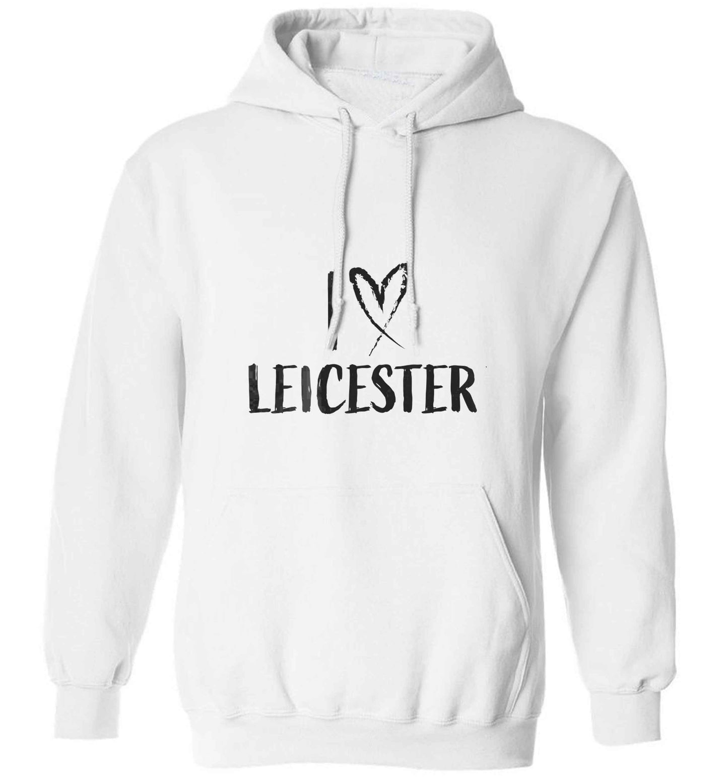 I love Leicester adults unisex white hoodie 2XL