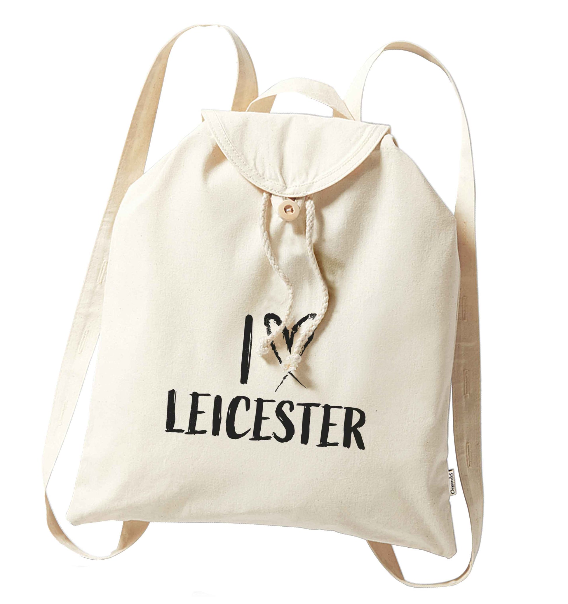 I love Leicester organic cotton backpack tote with wooden buttons in natural