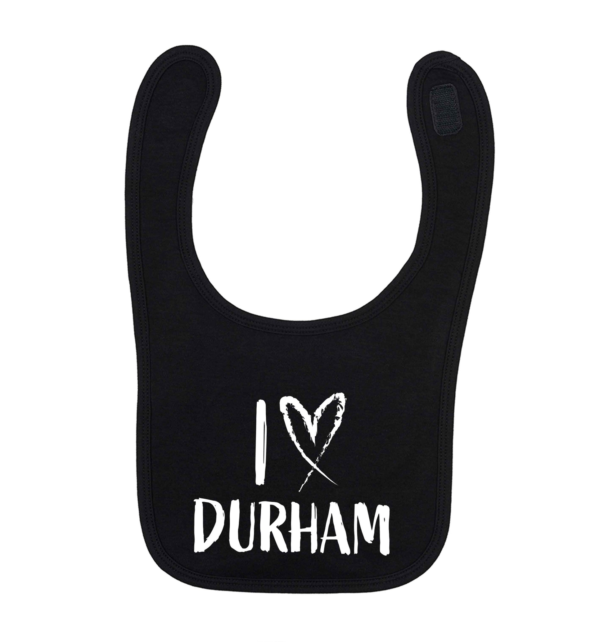 I love Durham black baby bib