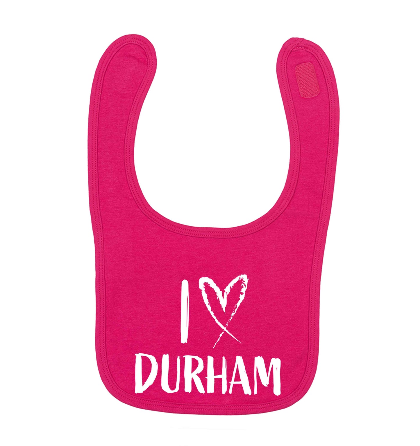 I love Durham dark pink baby bib