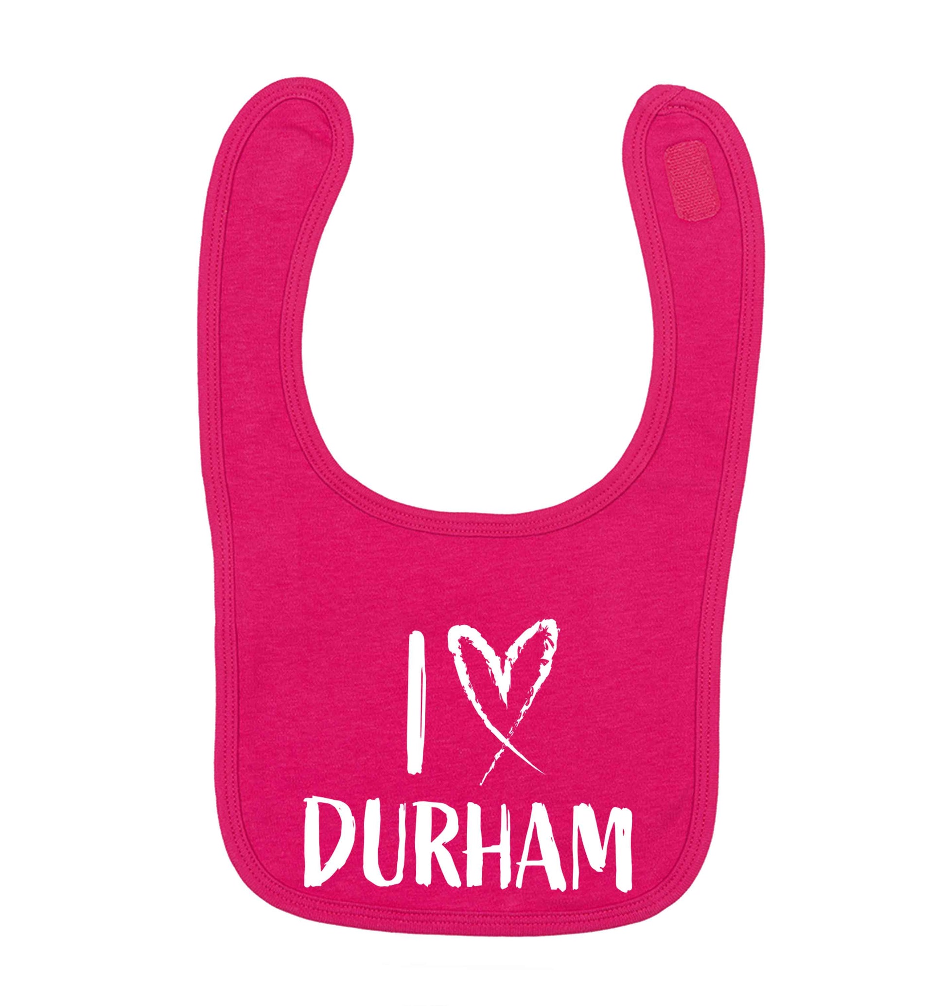 I love Durham dark pink baby bib