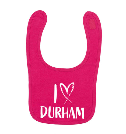 I love Durham dark pink baby bib