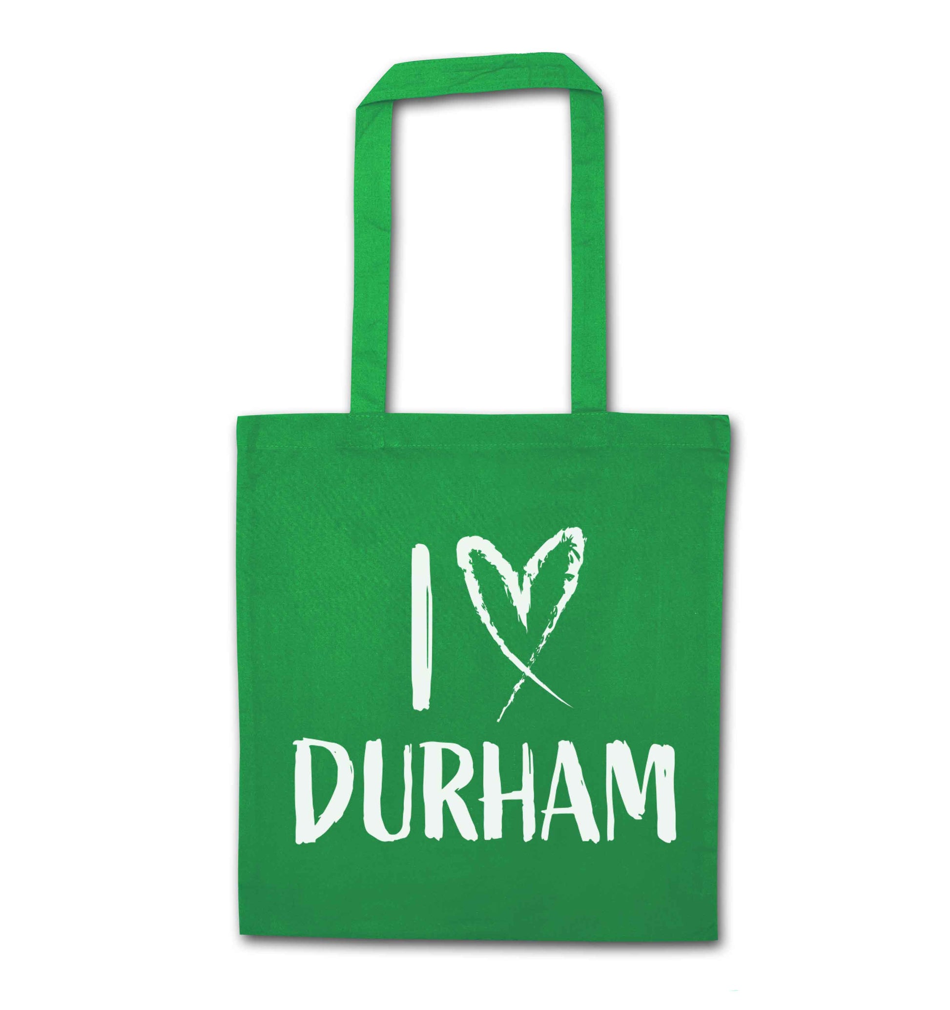 I love Durham green tote bag