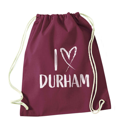 I love Durham maroon drawstring bag