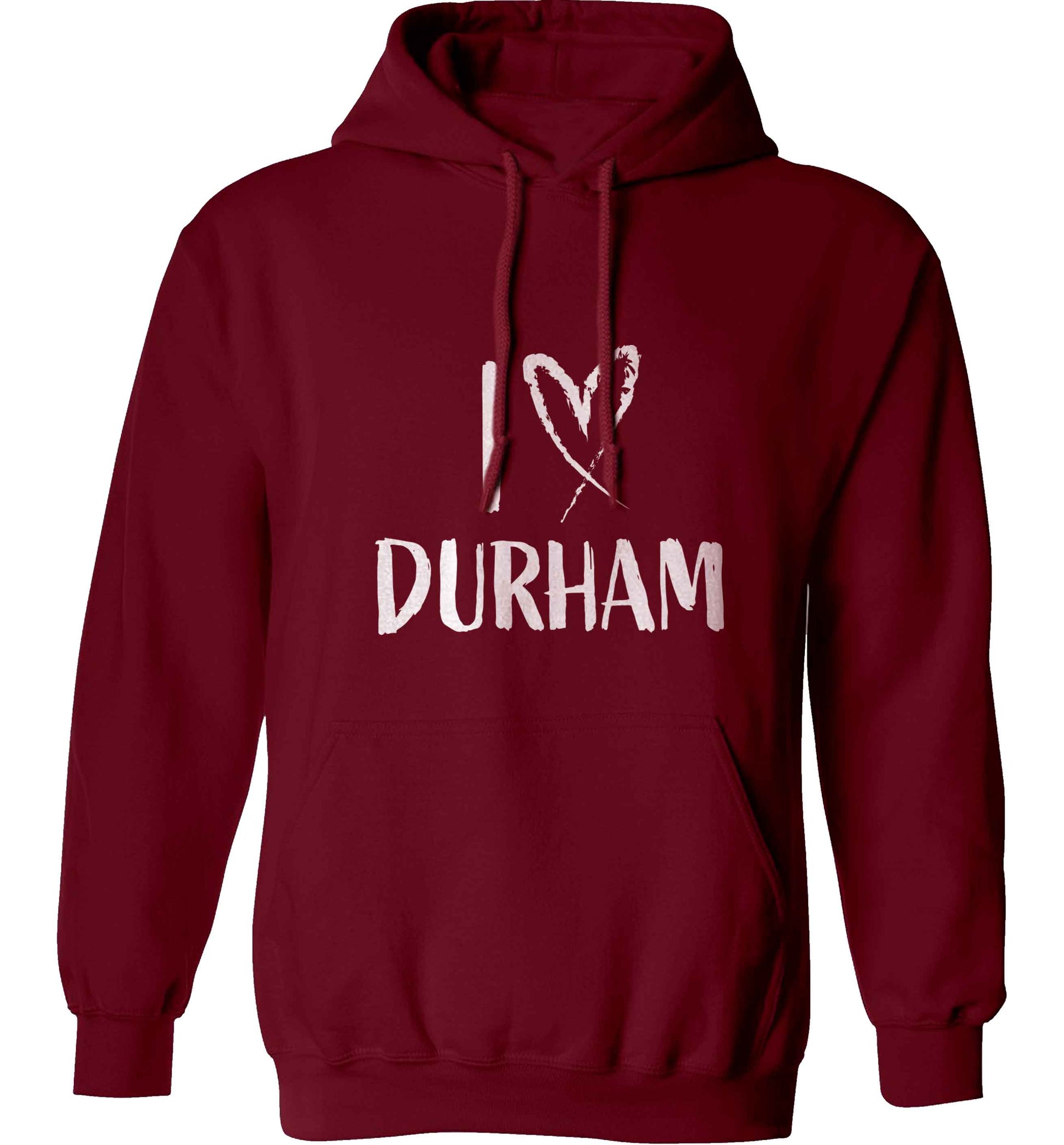 I love Durham adults unisex maroon hoodie 2XL