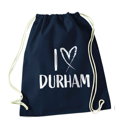 I love Durham navy drawstring bag