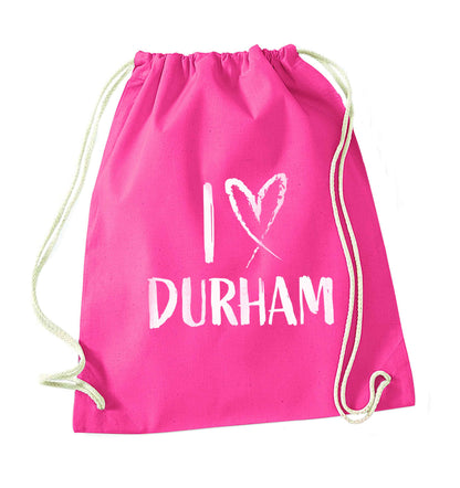 I love Durham pink drawstring bag