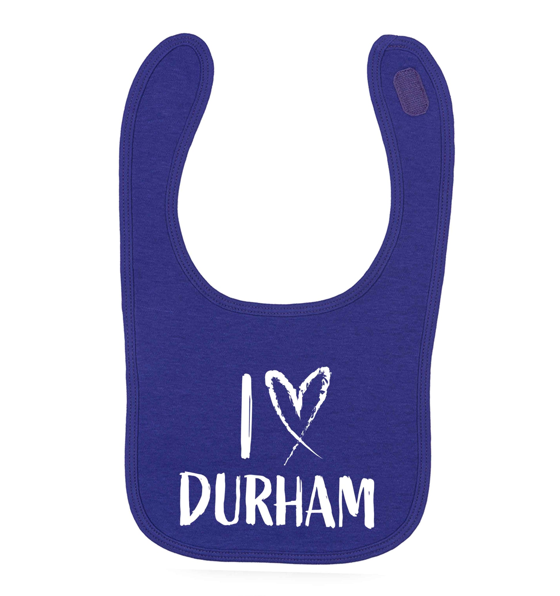 I love Durham purple baby bib
