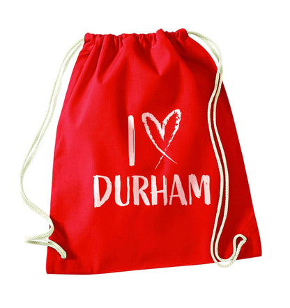 I love Durham red drawstring bag 