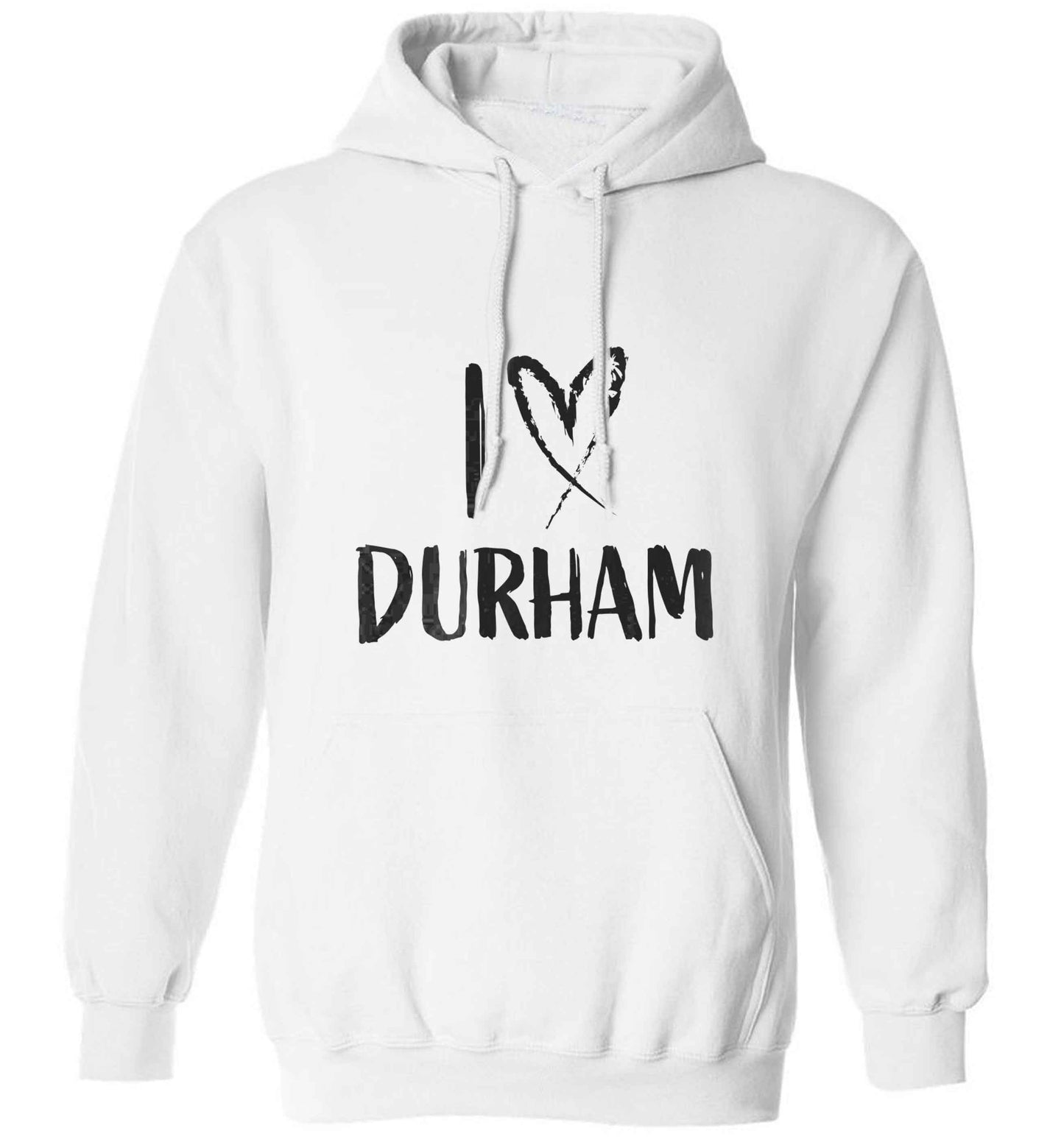 I love Durham adults unisex white hoodie 2XL
