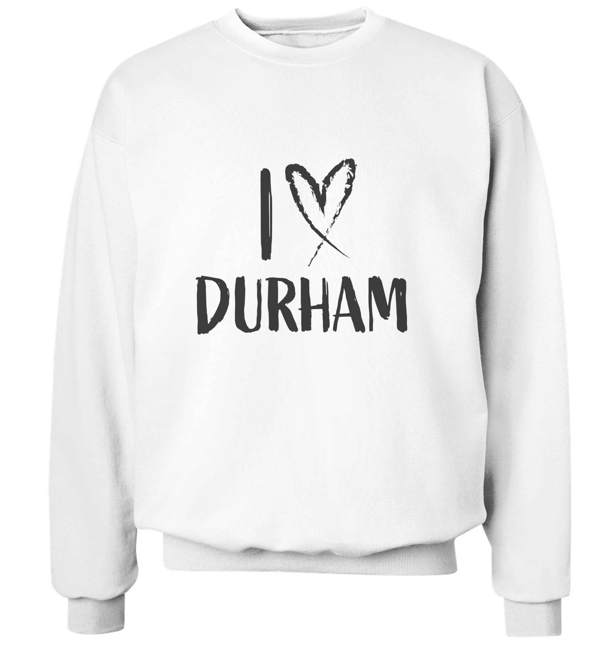 I love Durham adult's unisex white sweater 2XL