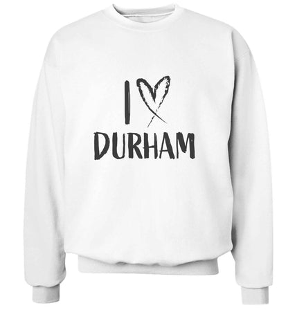 I love Durham adult's unisex white sweater 2XL