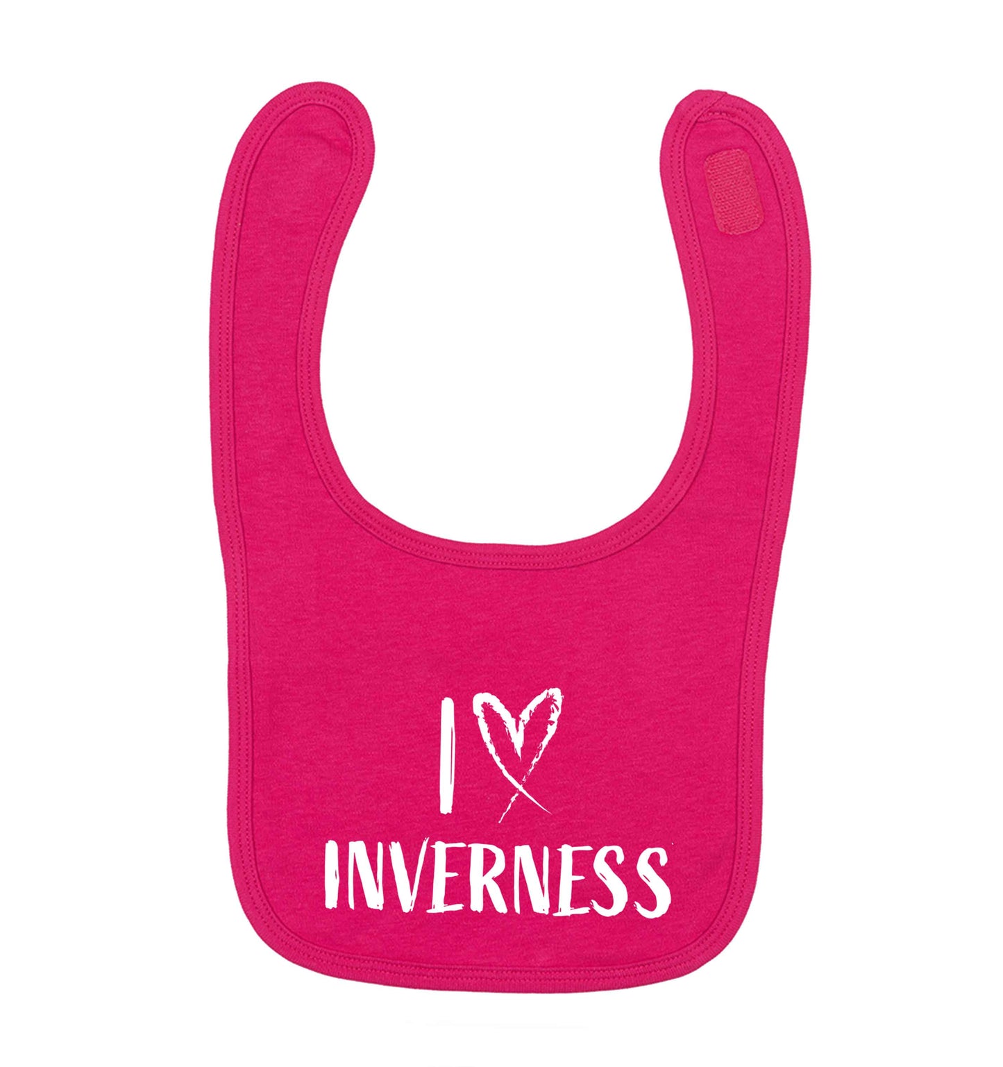 I love Inverness dark pink baby bib