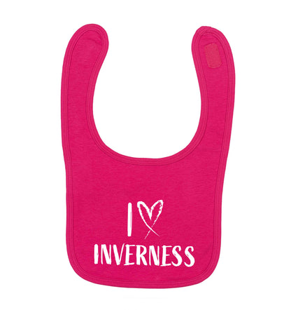 I love Inverness dark pink baby bib