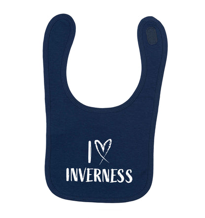 I love Inverness navy baby bib