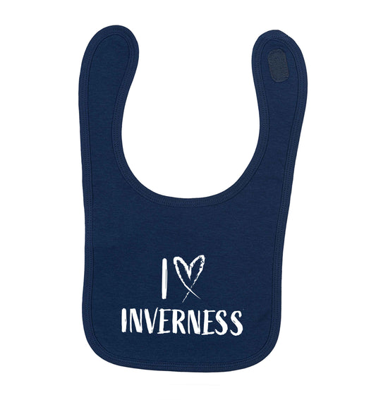 I love Inverness navy baby bib