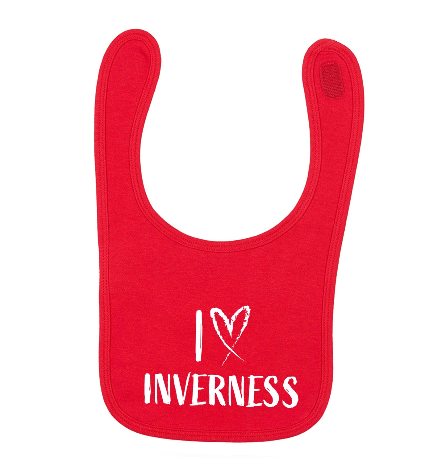 I love Inverness red baby bib