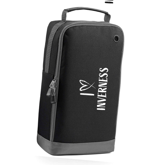 I love Inverness black sports shoe bag horizontal print