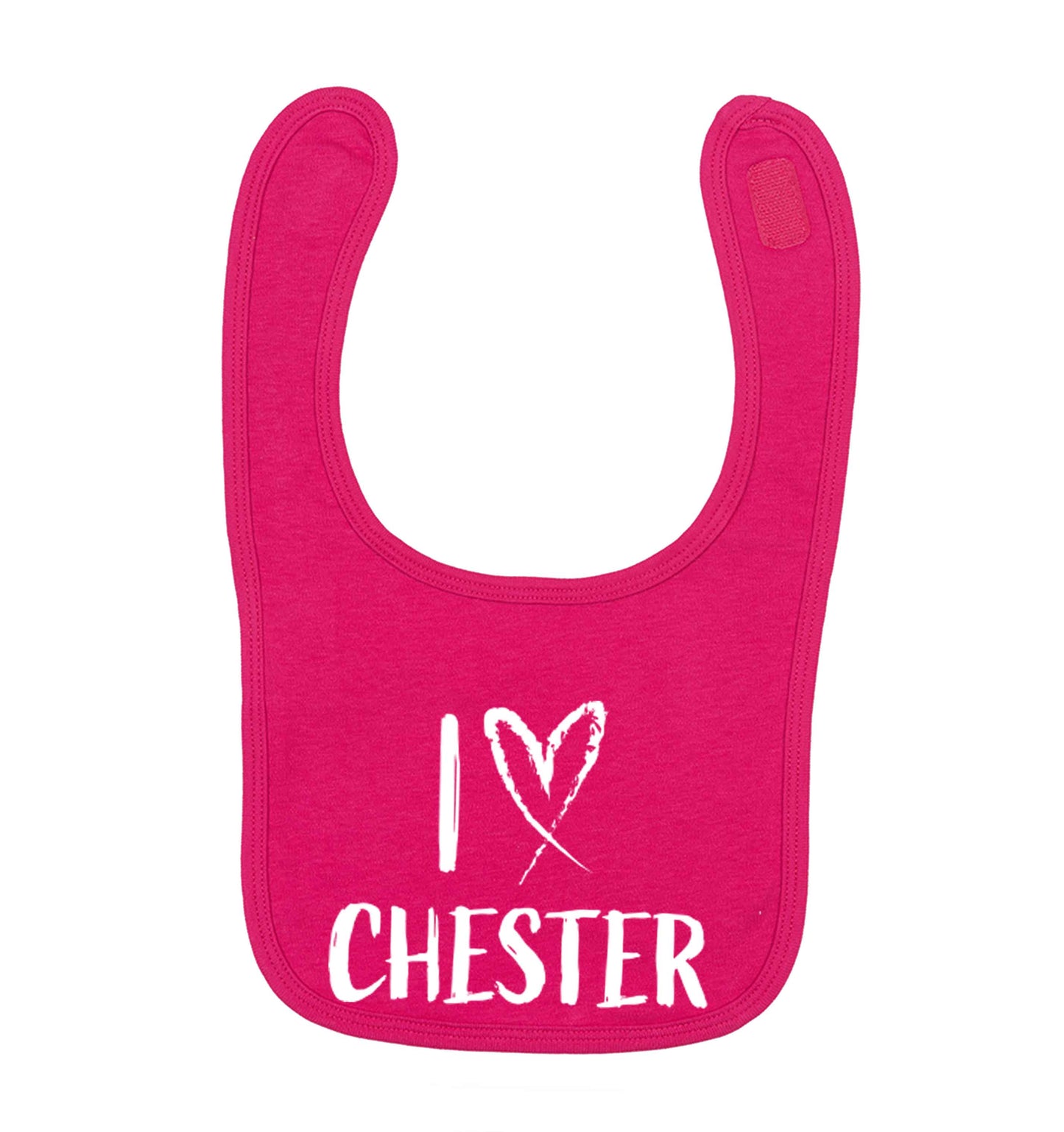 I love Chester dark pink baby bib
