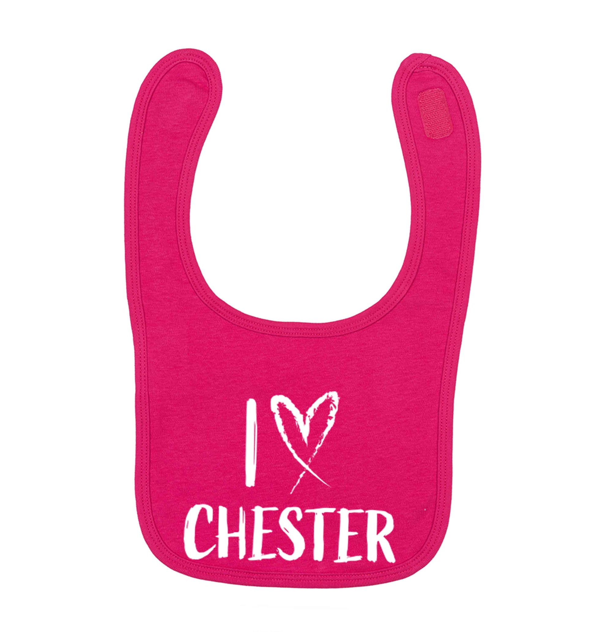 I love Chester dark pink baby bib