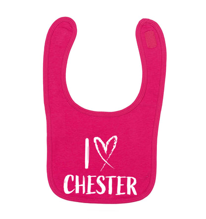 I love Chester dark pink baby bib