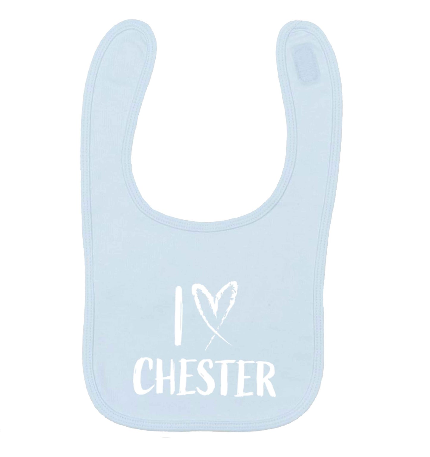 I love Chester pale blue baby bib
