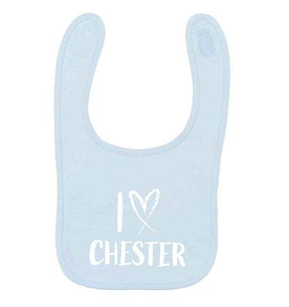 I love Chester pale blue baby bib