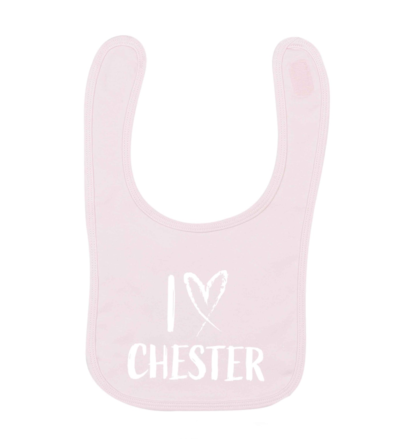 I love Chester pale pink baby bib