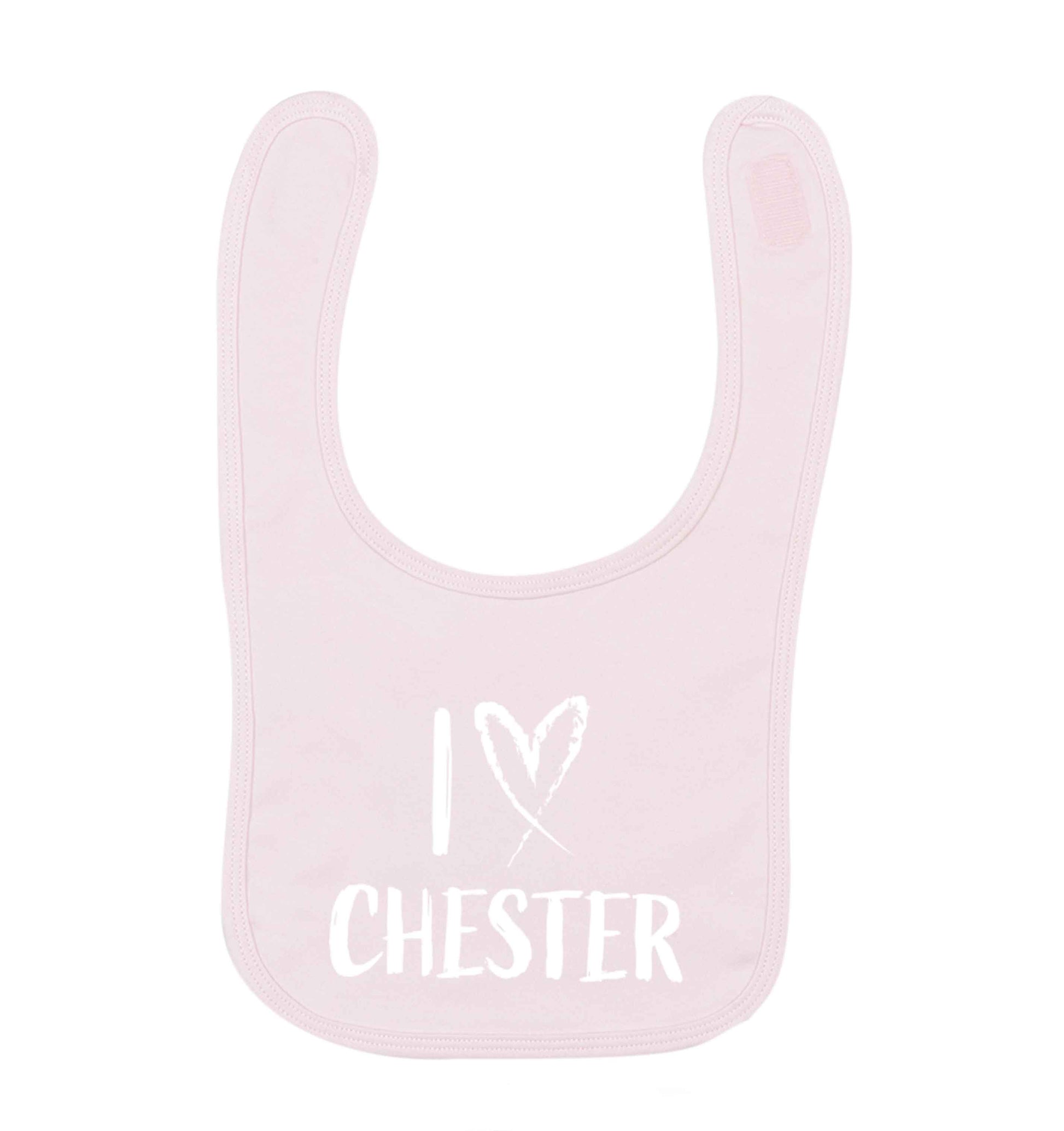 I love Chester pale pink baby bib