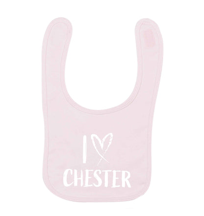 I love Chester pale pink baby bib