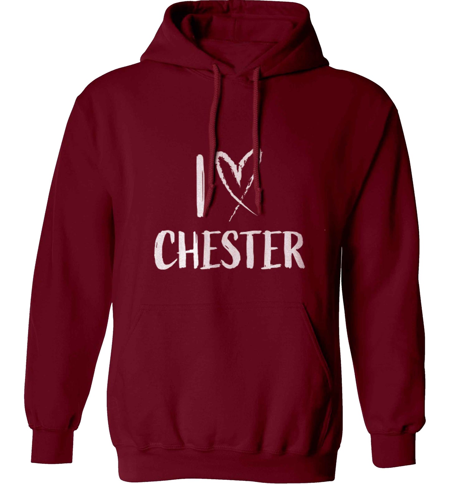 I love Chester adults unisex maroon hoodie 2XL