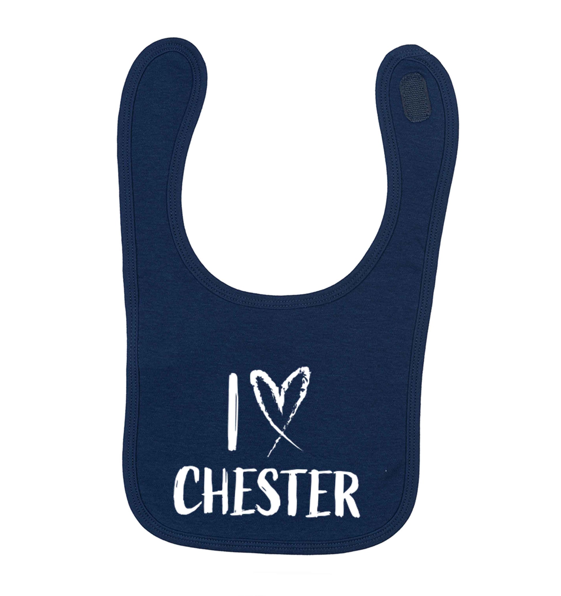 I love Chester navy baby bib