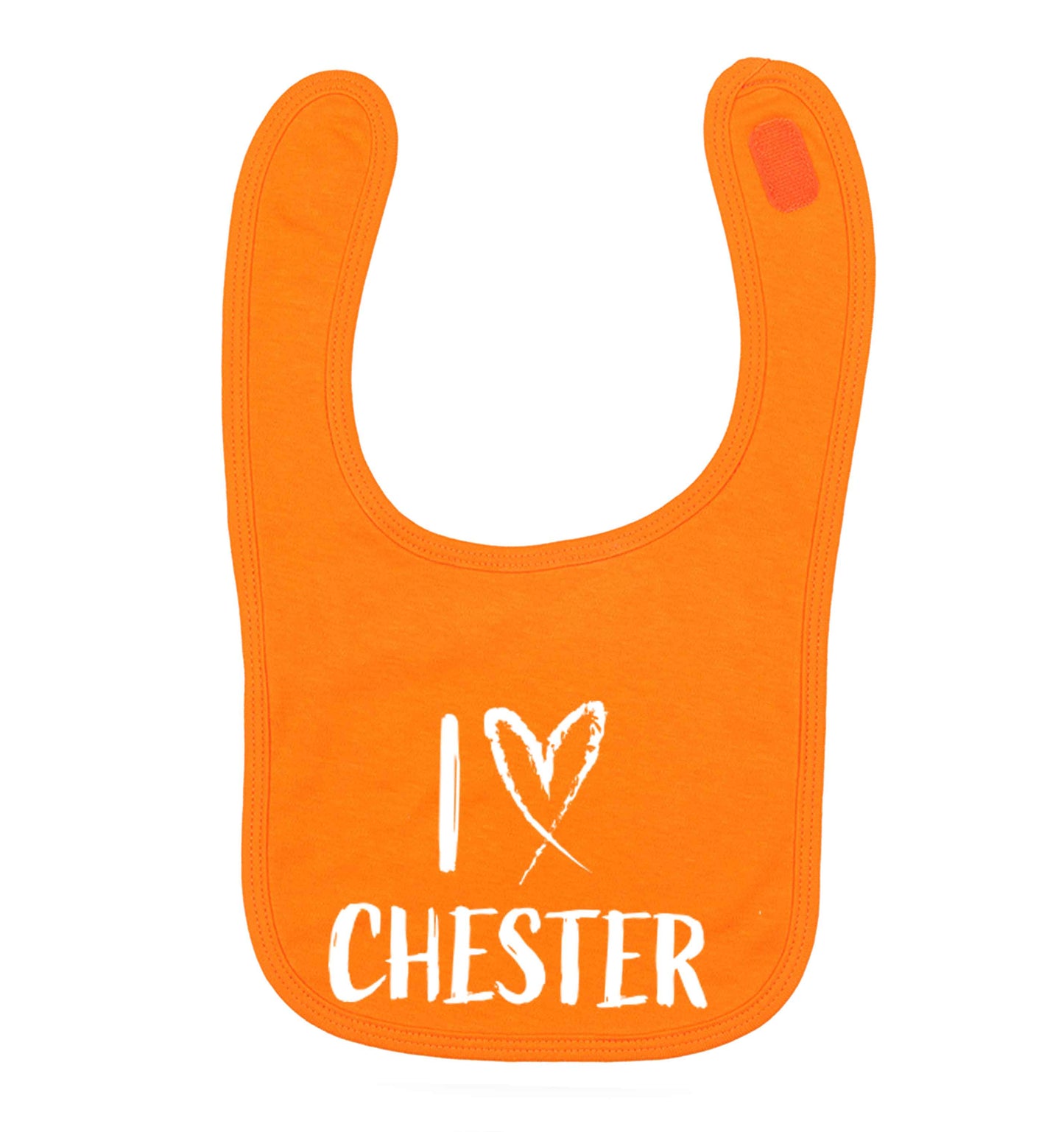I love Chester orange baby bib